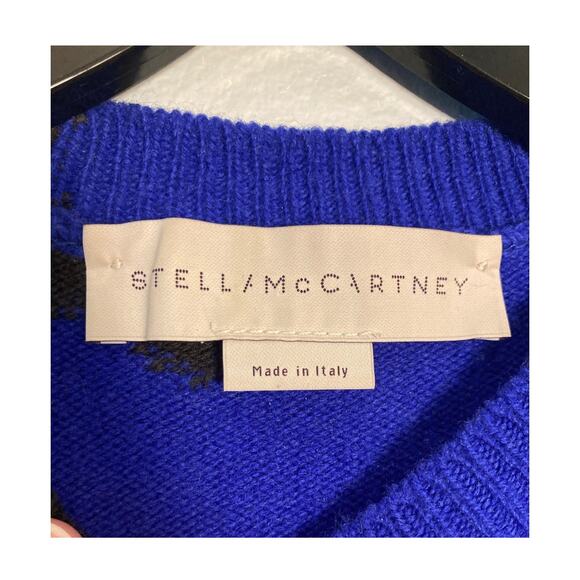 Stella McCartney Bright Blue & Brown Abstract Floral Print Sweater Wool Sz 42 L - Picture 7 of 9